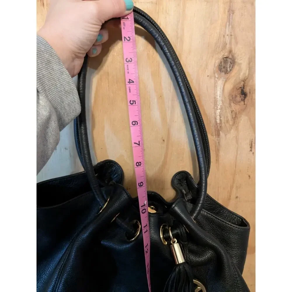 Michael Kors Black Leather East West Ring Tote Purse Shoulder Bag Tassel Charm